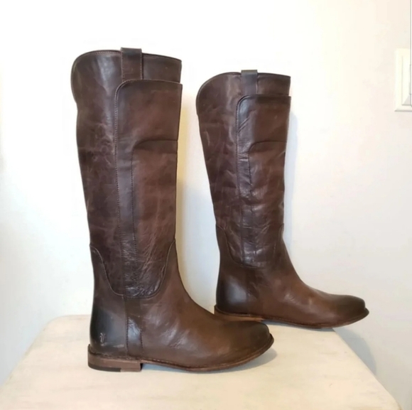 Frye 6 paige tall slate distressed leather brown gray riding boot - Picture 2 of 8